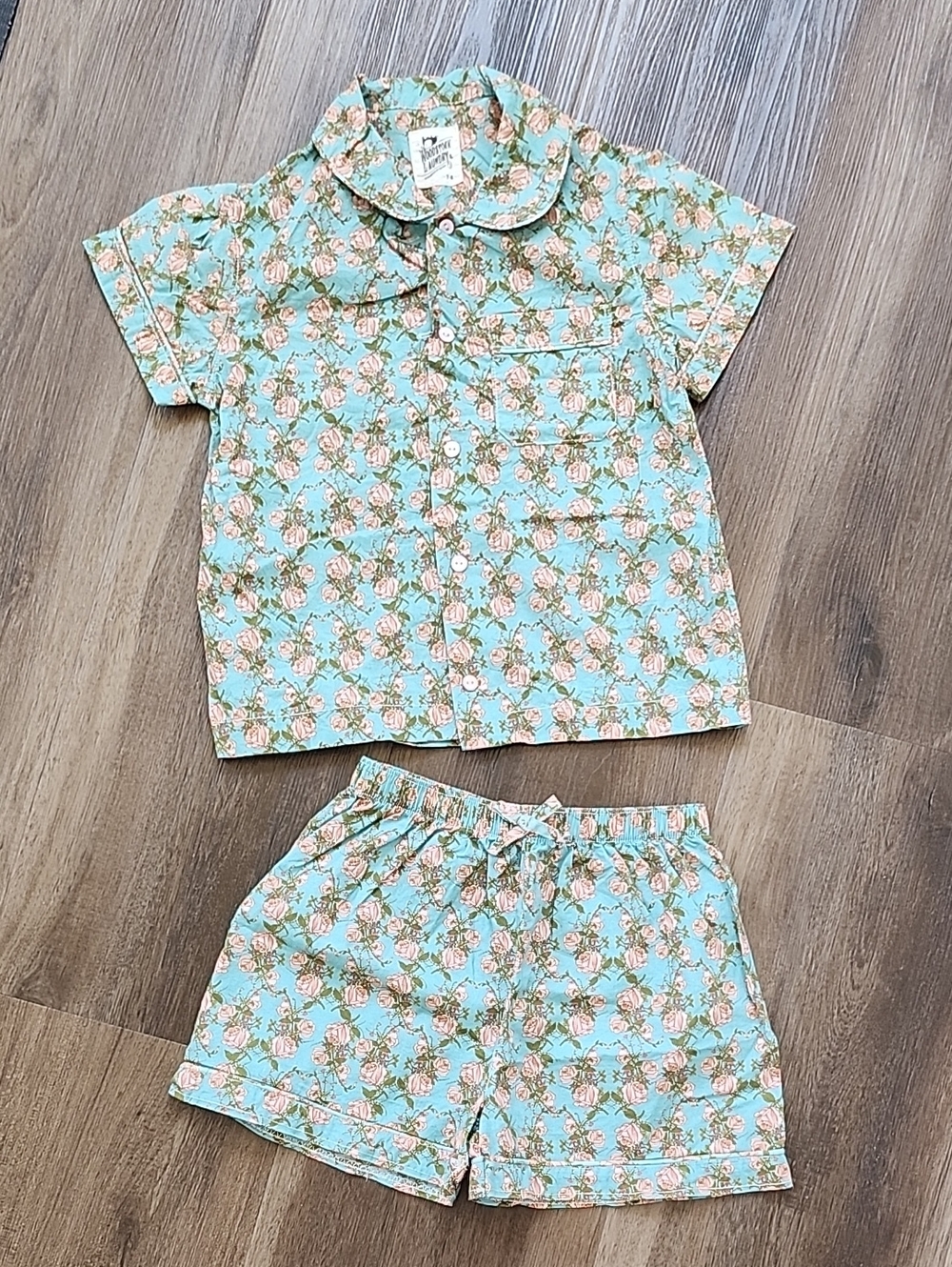 Woodstock Laundry Kids Floral Short Pajama Set - Mint Pink